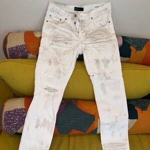 Men's White Distressed Skinny Jeans